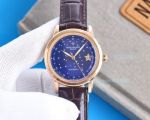 Copy 9015 Movement Patek Philippe Sky Moon Celestial Star Dial Brown Leather Strap Watch